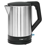 Clatronic® Wasserkocher Edelstahl | 1,5 Liter | Einhandbedienung | Edelstahlgehäuse | Kettle | Station mit Kabelaufwicklung | Wasserkocher schwarz | WKS 3692 schwarz