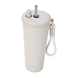 SANTECO 700-ml-Vakuumisolierter Becher – Edelstahl, Weite Öffnung, Auslaufsicher, Pop-Up-Tragegurt, Hält Getränke heiß oder kalt, Ideal für Zuhause, Büro, unterwegs und im Auto (Hellgrau)