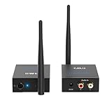 1Mii (1 TX + 1 RX) Drahtlos Audio Sender Empfänger, 2.4G Große Reichweite, Low Latency für HiFi-Musik von TV/PC zu Aktivlautsprechern/Stereo/Subwoofer/CD, Cinch-Ausgang/Eingang, 320ft