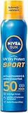 NIVEA SUN UV Dry Protect Sport Sonnenspray LSF 50, 100% transparenter und erfrischender Sonnenschutz, schweißresistente & extra wasserfeste Sonnencreme mit LSF 50, 200 ml