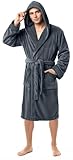 NY Threads Morgenmantel für Männer mit Kapuze, Kuschelig weich, Loungewear und Nachtwäsche (Dunkelgrau, Groß)