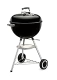 Weber Classic Kettle Holzkohlegrill/Porzellanemaillierter Deckel und Kessel, 47 cm Grillfläche, One-Touch-Reinigungssystem, Deckelthermometer, Dreibein-Ständer und Räder, Schwarz