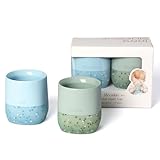 Moonkie Trinklernbecher, 2er-Pack Schnabeltasse Baby Silikon, Trinklernbecher ab 4 Monate, Kinderbecher BPA-frei, Trinkbecher Baby, Becher Kinder mit Kapazitätsmarkierungen, 2oz(Äther/Mint)