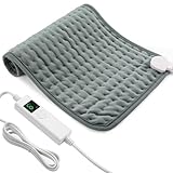 Heizkissen mit Abschaltautomatik, 30x60 cm Wärmekissen Elektrische mit 4-Stunden-Timer und 6 Heizstufen, Heating Pad mit Digitaler Fernbedienung, Waschmaschinenfest Heizkissen Rücken Grau