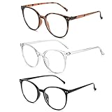 Teuena 3 Pack Blaues Licht Blockieren Brillen, Blaulichtfilter Brille, Runde Rahmen Anti Blaues Lesebrille für Damen und Herren, Rund Anti Blaulicht PC Gaming Brillen Modebrille, Anti Blendung