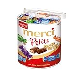 merci Petits Chocolate Collection – 1 x 1000 g (Großpackung) – Pralinen-Mix aus nicht gefüllten und gefüllten Schokoladen-Spezialitäten – Schokopralinen in praktischer Runddose