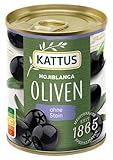 Kattus - Schwarze Hojiblanca Oliven ohne Stein | Ideal zu Pizza, Pasta oder Salaten | 85 g in der Dose
