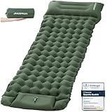 HAUSPROFI Isomatte Camping, 10cm Ultraleicht Camping Luftmatratze mit Fußpumpe & Kissen, Aufblasbare Matratze Kompakte und Leichte, Campingmatte für Wandern Strand Outdoor, Armeegrün