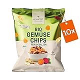HEIMATGUT Bio Gemüse Chips - Vegane Gemüsechips aus Süßkartoffel, Pastinake & Rote Bete - Ohne Zuckerzusatz, Aromen & Zusatzstoffe - Ballaststoffreich - 130 kcal pro Portion (10 x 100g)