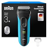 Braun Rasierer Herren Elektrisch Series 3+, 3040si, Blau - Kabelloser Elektrorasierer mit 3 Flexible Klingen, Barttrimmer mit 45 Min. Akku, Wasserdicht, Made in Germany, Inkl. Schutzkappe