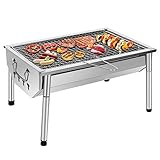 SunJas Picknickgrill Edelstahl Holzkohlegrill Kleiner Grill Holzkohle Tragbare Cmapinggrill Abnehmbare BBQ Grills für Outdoor Garten Party, 40 x 28 x 21,5 cm
