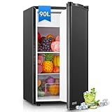 FOHERE 90L Kühlschrank mit Gefrierfach Klein & Gemüsefach | Ultra-Leiser Mini Kühlschrank für Schlafzimmer/Büro | 7-Stufen Thermostat, Energieeffizien | Schwarz