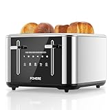 Toaster 4 Scheiben, 1600W Intelligente Edelstahl Toaster, 6 Farbeinstellungen, Voll Touchscreen Bedienung, Extra breiter 1.57 Zoll Schlitz, mit Digitaler Zeitschaltuhr, Krümelschublade, Silber
