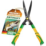 GRÜNTEK HECHT Heckenschere 560mm – Gartenschere Bypass mit SK5-Klinge aus Kohlenstoffstahl, Präzisionsklinge 320mm Wellenschliff, Teflonbeschichtet, Ergonomisch mit Gummigriffen, Stoßdämpfer