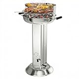 TLGREEN Edelstahl Holzkohlegrill wetterfest, Säulengrill 58 * 42 * 85cm, 4-fach höhenverstellbarem, Grill mit verchromtem Grillrost, Aschekasten & Belüftung, für Outdoor, Camping, BBQ, Garten, Party