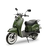 Burnout MiniMe 2.0 Motorroller 50 ccm Mattgrün, 45 km/h, 3,1 PS, 10 Zoll, vorn Scheibenbremse hydraulisch, hinten Trommelbremse, LED-Tagfahrlicht, Halogen-Scheinwerfer
