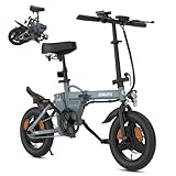 ESKUTE F100 E-Bike Klapprad, 14 Zoll Elektrofahrrad mit USB-Ladeanschluss für Handy, 250W EU-konformes Elektrofahrräder, Integrierter 36V 9Ah Akku, Reichweite bis 35-60KM, Dunkelgrau