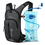 Nepest Trinkrucksack 8L - Fahrradrucksack & Skirucksack mit 2L Trinkblase | Ideal für MTB, Laufen & Skifahren | Verstellbarer Brust & Taillengurt mit Sicherheitspfeife - Grau