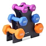 Amazon Basics Neoprene Dumbbell Weights Set with Stand, 1, 2, 3 kg Pairs
