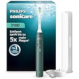 Philips Sonicare Series 3100 Elektrische Zahnbürste - Schallzahnbürste mit Drucksensor, 3 Intensitätsstufen, EasyStart, SmarTimer, 14 Tage Laufzeit, Reiseetui, Dunkelgrün, HX4033/26, [Neu]
