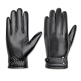 LUFFLOK Herren PU Kunstleder Handschuhe, Touchscreen Outdoor Handschuhe Thermisch Gepolstertem Innenfutter, Fahrhandschuhe für Herren und Damen bei Kühlem Wetter, Winter Handschuhe Herren (SCHWARZ)