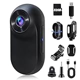 HOFAOUG 1080P Mini Action Cam, Daumengroße Helmkamera Motorrad, Bodycam Körperkamera Mini mit integriertem 32GB Speicher, POV Kamera für Radfahren, Reisen und Outdoor Abenteuer(Matt Schwarz)