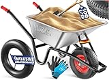 MASKO® Schubkarre Bauschubkarre Gartenschubkarre 100 Liter 250kg Luftreifen mit Stahlfelge + Ersatzschlauch Schubkarrenschlauch, verzinkt Stahlrahmen Garten Karre Schiebkarre Transportkarre Handschuhe