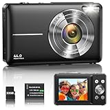 Digitalkamera 1080P 44MP Vlogging Kamera für Kinder Jugendliche, FHD Kompaktkamera Fotokamera mit 2,4' Bildschirm 16X Zoom, Anti-Shake Minikamera für Anfänger Studenten Jungen Mädchen-Schwarz