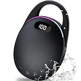 Tragbare Bluetooth Lautsprecher mit Licht,LED Anzeige, Integrierter Karabiner, Pro Sound Musikbox, Kraftvoller Bass,25 Std Akku, RGB Lichter, TWS Kopplung, AUX, TF Karte, Geeignet Outdoor/Party/Reisen