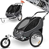 KESSER® Kinderanhänger Fahrradanhänger 360° Drehbar mit Federung 2in1 Joggerfunktion Kinderfahrradanhänger + 5-Punkt Gurt Jogger Fahrrad Anhänger für 1 bis 2 Kinder max. 40kg Inkl. Warnfahne, Schwarz