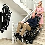 AIBOTY Elektrischer Treppensteiger-Rollstuhl, klappbarer Treppenlifstuhl aus Aluminiumlegierung mit 24V/13Ah-Akku, Gummiraupen, tragbarer Evakuierungs-Treppenstuhl für Senioren und Behinderte,Schwarz