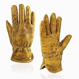 OLSON DEEPAK Retro Braun Leder Arbeitshandschuhe für Schnitt/Motorrad/Bauernhof, Rindsleder Arbeitshandschuhe mit verblasstem Effekt für Männer (Gelb-01, L)