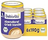 Bebivita Bio Abendbrei Grieß Vanille (6 x 190g), ab 5. Monat, ohne Zuckerzusatz, gut sättigend, 100% Bio-Qualität