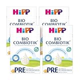 HiPP PRE Bio Combiotik (4 x 600g), Anfangsmilch von Geburt an, mit natürlichen Milchsäurekulturen, enthält nur Lactose als Kohlenhydrat, ideal zum Zufüttern