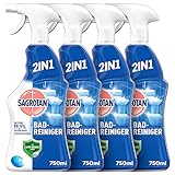 Sagrotan Bad-Reiniger Ozeanfrische, 2in1 Desinfektionsreiniger mit Antischmutzfilm für zuverlässige Hygiene im Badezimmer, 4 x 750 ml Sprühflaschen