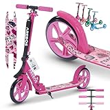 Arebos Cityroller Tretroller Pink Scooter höhenverstellbar | klappbar | inkl. Traggurt | XXL Räder | Tritt-Bremse | für Kinder und Erwachsene | bis 100kg belastbar | Kickroller | Kickscooter