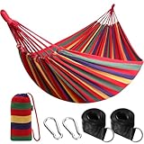 ANYOO Hängematte Outdoor Baumwolle Bequemer Stoff mit Baumfreundlichen Gurten zum Aufhängen, Robuste Tragbare Hängematte mit Reisetasche für Garten, Indoor, Balkon, Terrasse, Camping