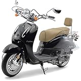 Burnout Motorroller 50 ccm EasyCruiser Eco Schwarz Metallic 45 km/h Retro Roller 3 PS USB Ladebuchse Gepäckträger Rückenlehne Cityroller