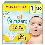 Pampers Premium Protection Größe 1, 180 Windeln, 2kg-5kg, unser Nr. 1 Haut- und Auslaufschutz